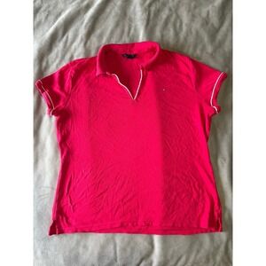 Tommy Hilfiger Womens Pink V-Neck Polo Shirt Short Sleeve Stretch XL